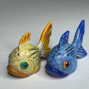 Vintage Fish Salt & Pepper Shakers, Japan, Blue & Yellow
